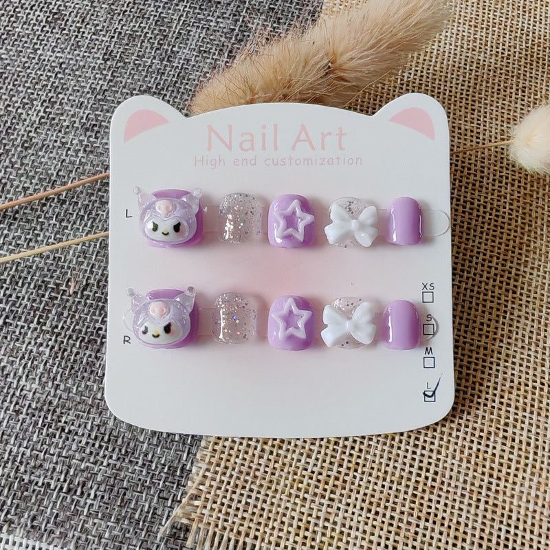 365Nails: "Kuromi Pastel Starry Dream" – Handmade Cute Short Oval Press On Nails