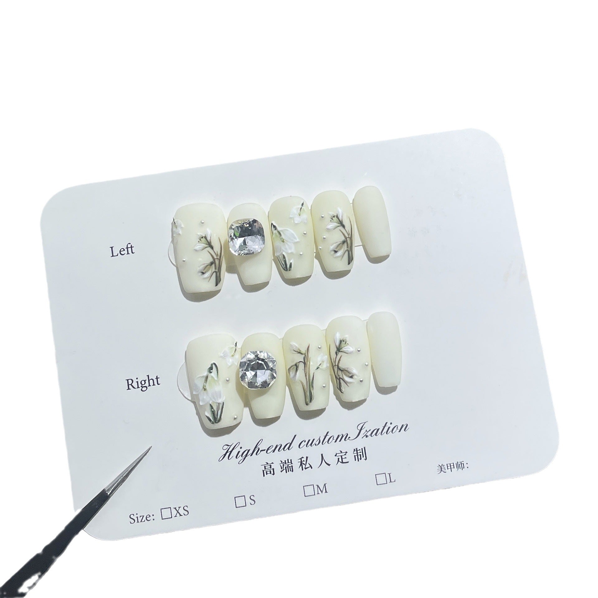 Uñas postizas hechas a mano con diseño de orquídea tridimensional, parche avanzado sencillo para uñas cortas, pegatinas para uñas usables de estilo chino | 365nails