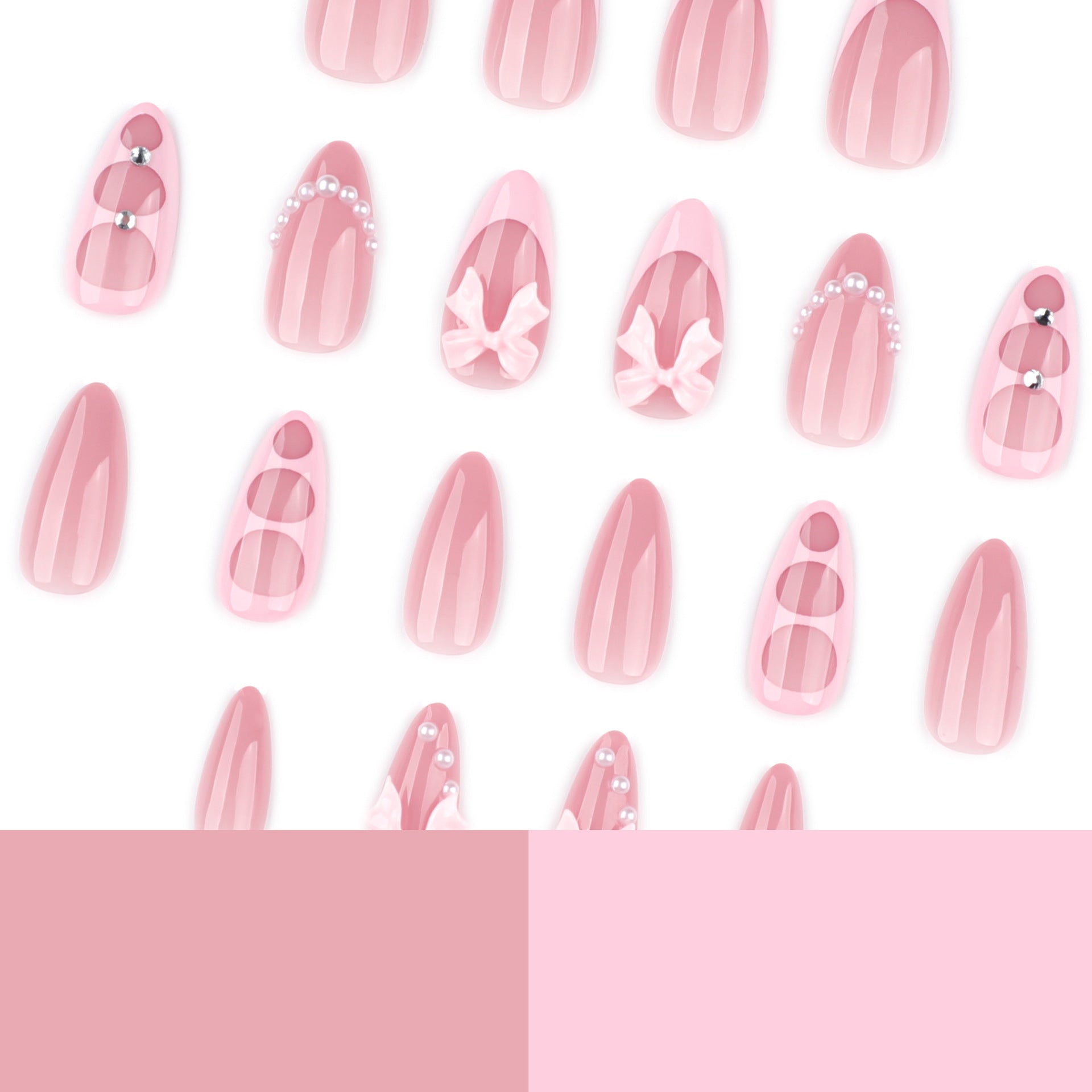 Soft Pink 3D Bow Nails with Glossy Charm Accents
