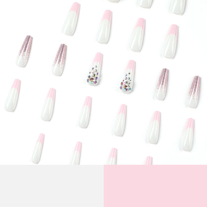 Wear nail wholesale pink French with pink purple glitter and snake rhinestones Wear nail art finished nail pads｜365nails