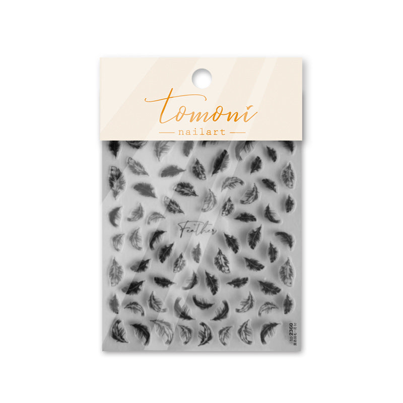 Elegant Feather: "White Feather Emboss" – 3D Embossed Nail Sticker