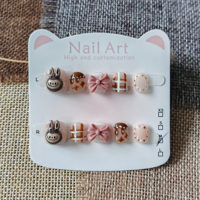 365nails: "caramel labubu" – short round handmade kids press-on nails