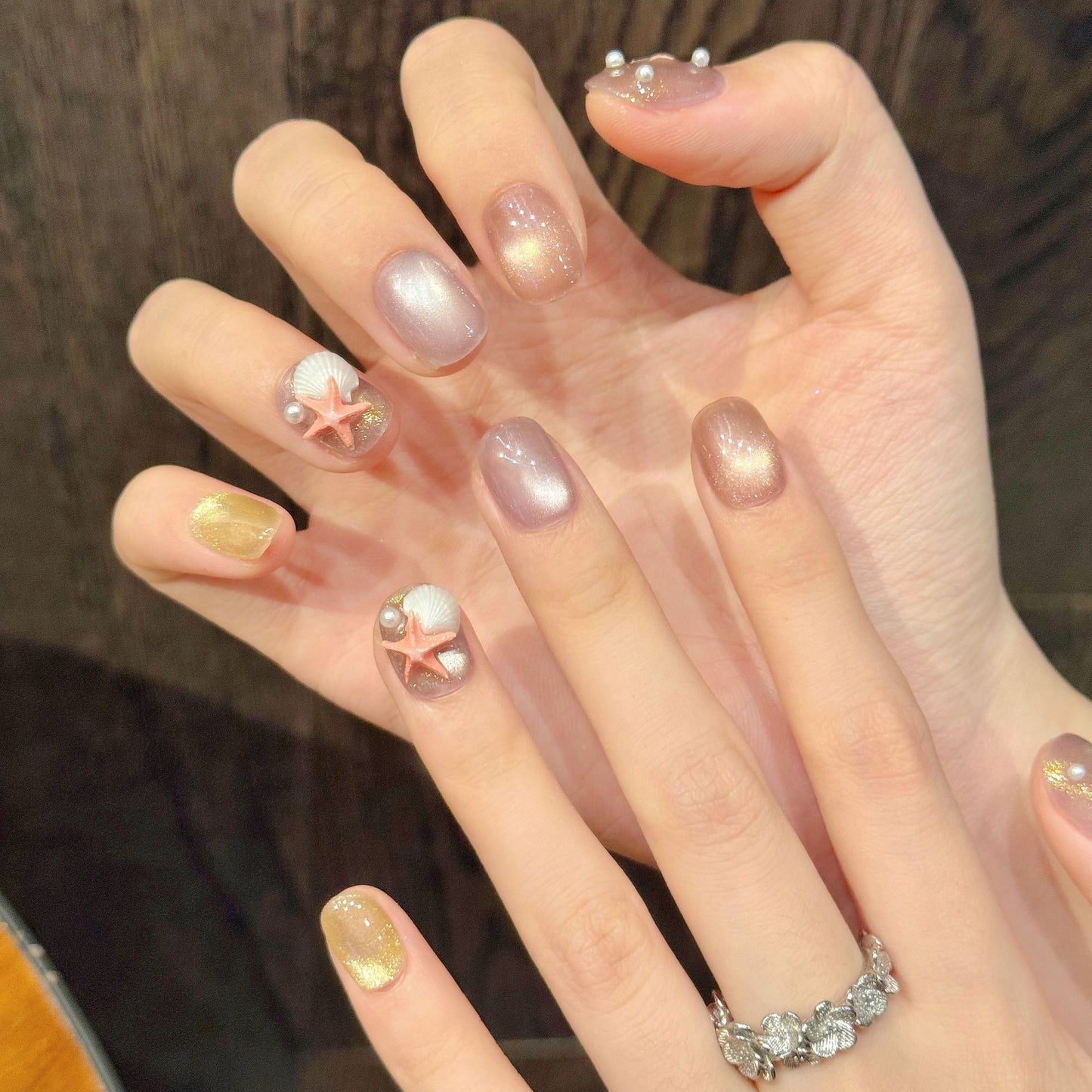 Ocean Pearl Shell Starfish Pastel Press On Nails