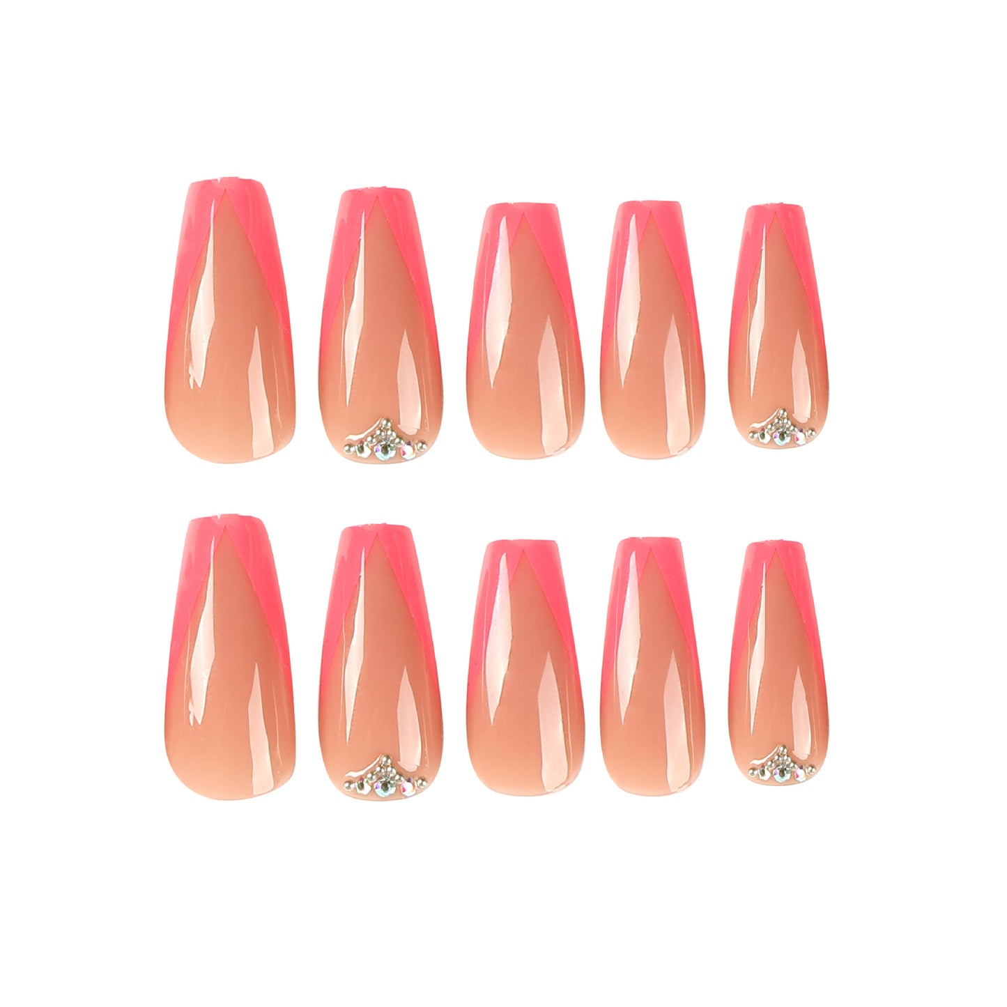 French V-shaped beveled edge press-on nails flash diamond rhinestone manicure   hot-selling repeatable nail wholesale｜365nails