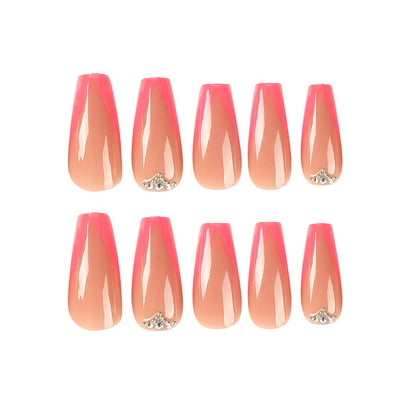 French V-shaped beveled edge press-on nails flash diamond rhinestone manicure   hot-selling repeatable nail wholesale｜365nails