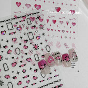 Pink Love Crystal Nail Stickers – 5D Embossed Romantic Sweet Set