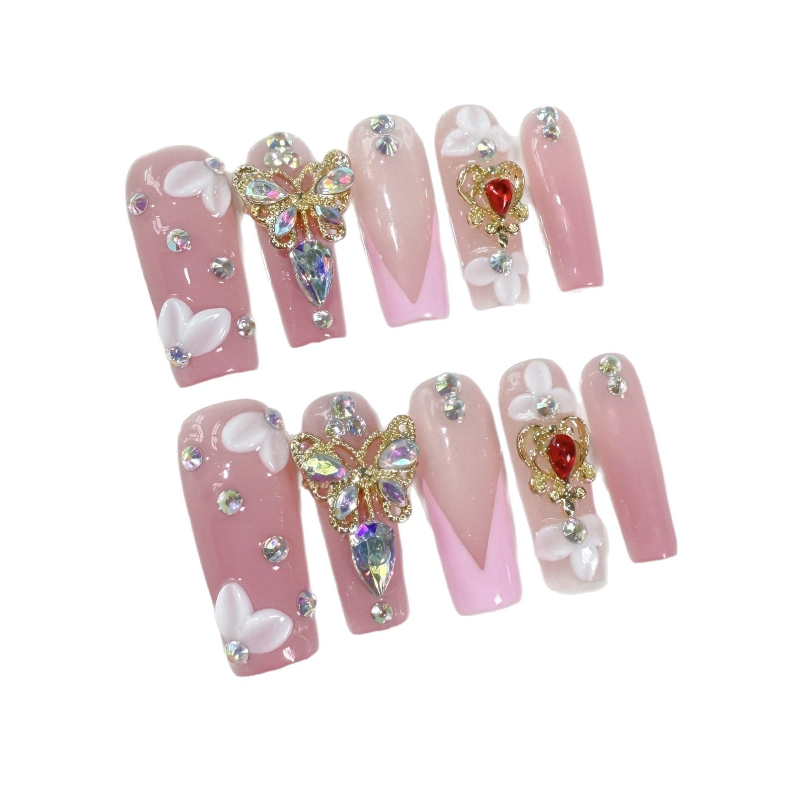 Unhas postiças quadradas médias e longas feitas à mão, gravura tridimensional, produto final de arte de unhas longas, doces e explosivas, atacado de fábrica｜365 unhas