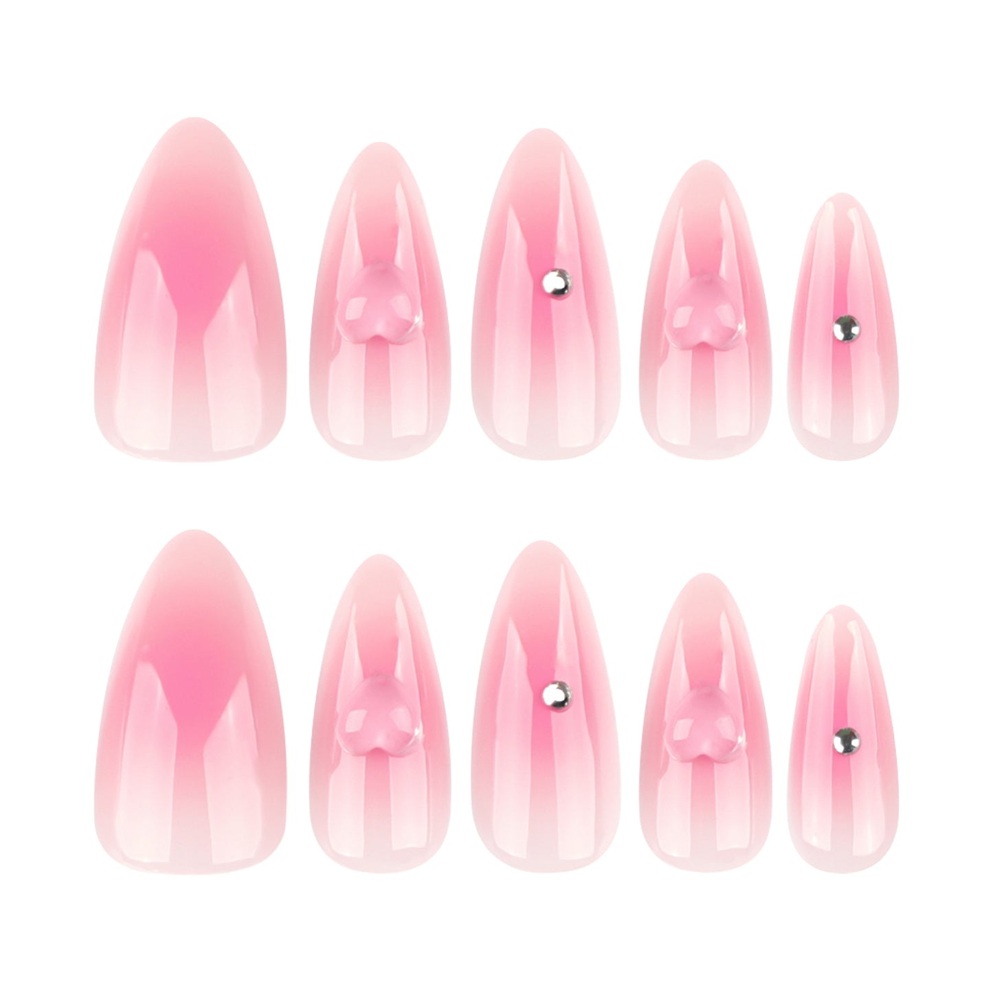 Simple blush short almond love point diamond press-on nails