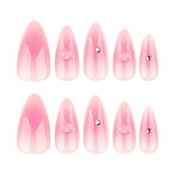 Simple blush short almond love point diamond press-on nails