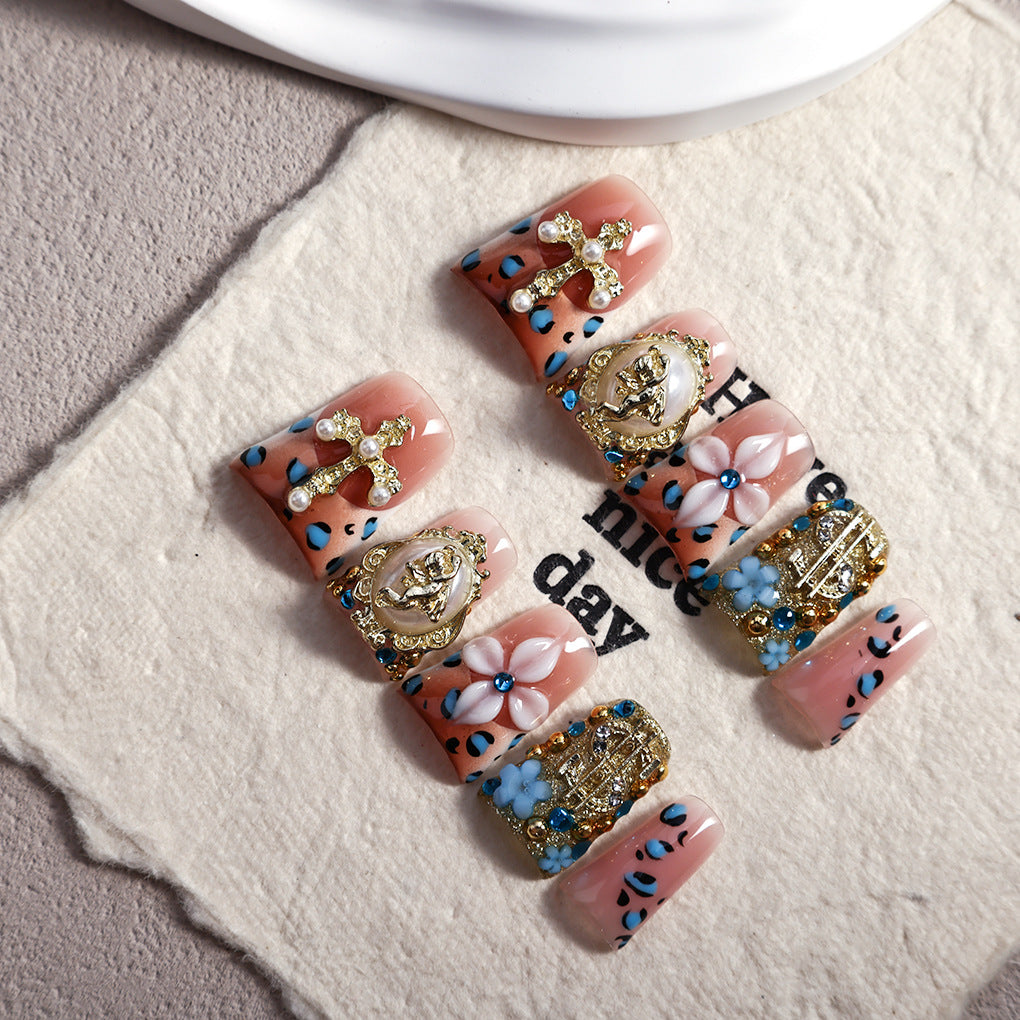 Sky Blue Cross Baroque Press On Nails