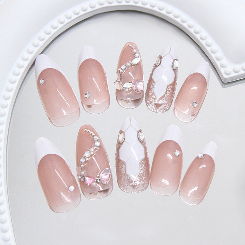 Lucky dignitaries, explosive flash piles of diamonds, small snakes, fashionable and cold girls, white, removable and wearable nail art pieces 24 pieces｜365nails