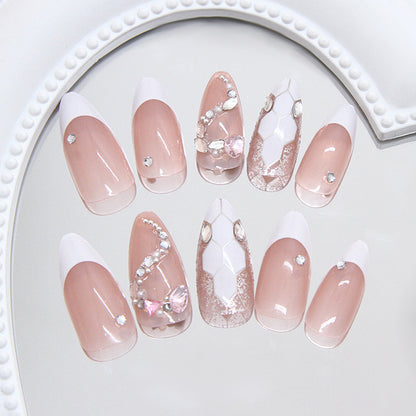 Lucky dignitaries, explosive flash piles of diamonds, small snakes, fashionable and cold girls, white, removable and wearable nail art pieces 24 pieces｜365nails
