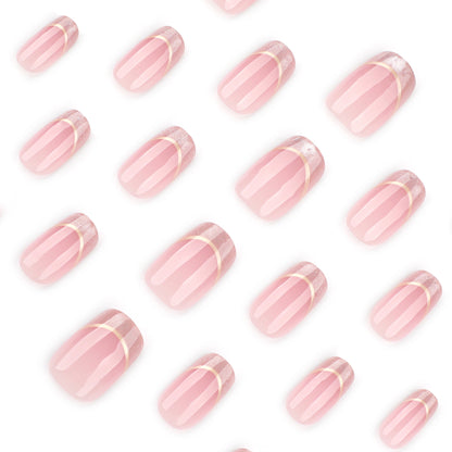 Simple French cat's eye short square round press-on nails