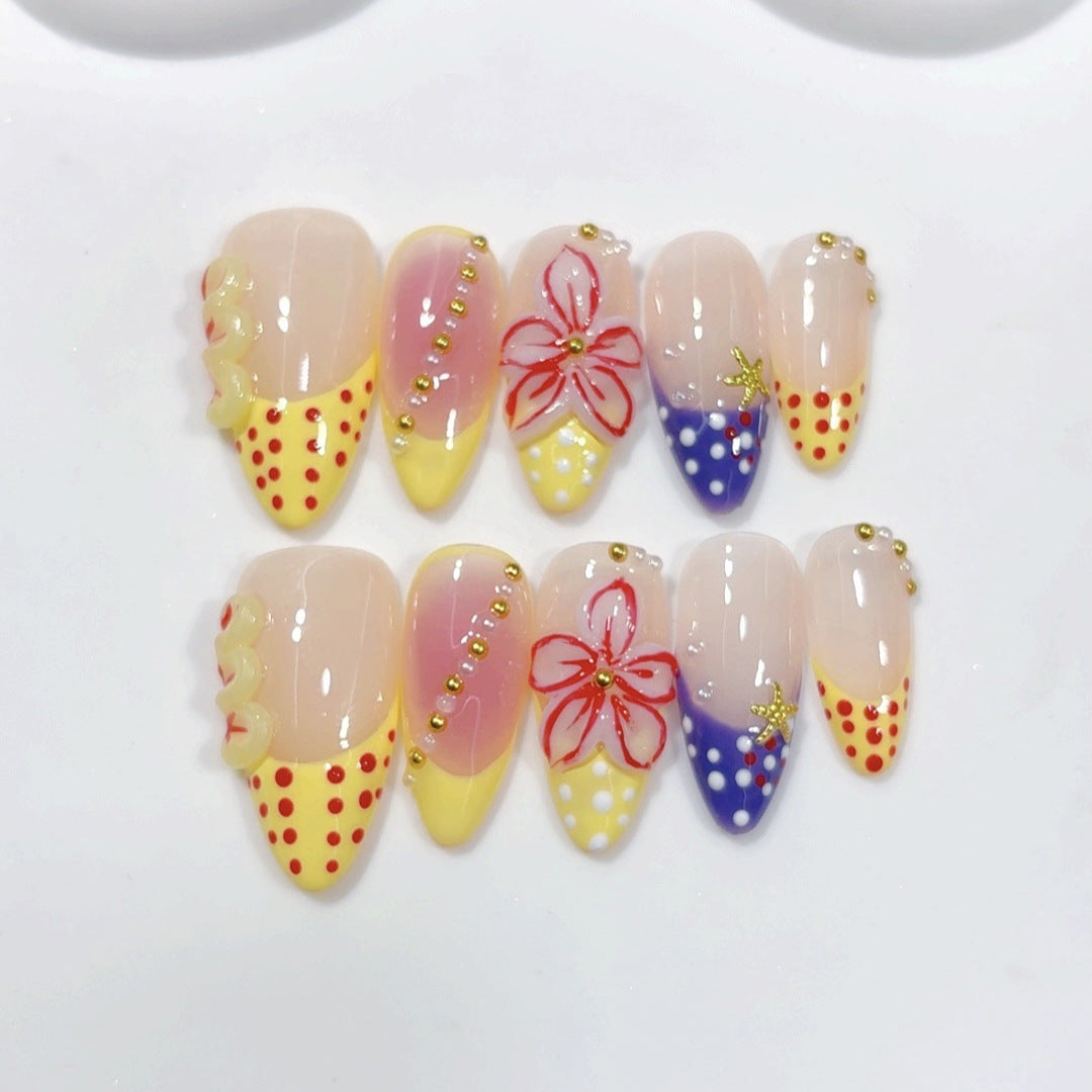 Pop Art Bloom: "Polka Dot Floral Pop" – Almond Shape Handmade Press-Ons