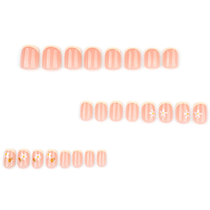 Fresh Bee Flower Nail Art Products Finished Wholesale French Yellow Wearing False Nails Short Square Nail Wearing Nail｜365nails