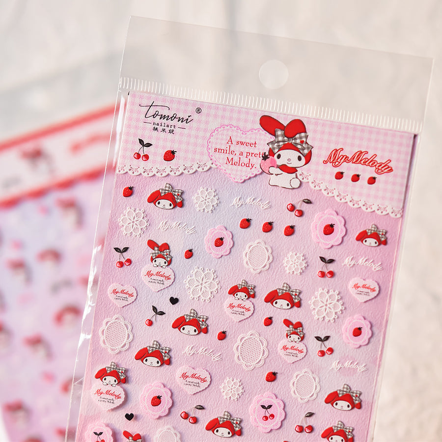 My Melody & Strawberry: "Sweet Strawberry" – 3D Embossed Nail Sticker