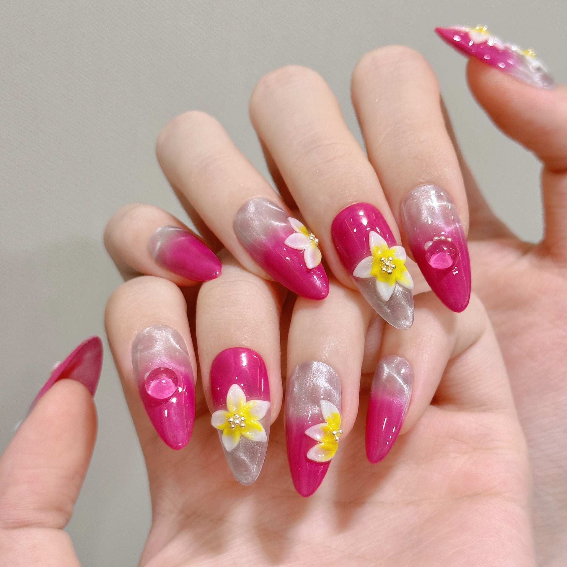 365nails: "Tropical Bliss" – 3D Frangipani Floral Handmade Long Almond Nails