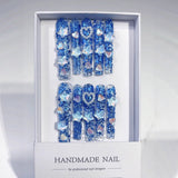 Ocean Blue Crystal Star Heart Glitter Press On Nails