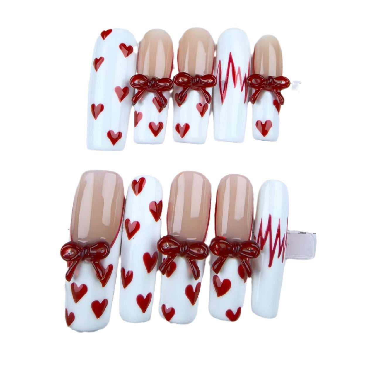 Valentine's day red heart long press-on nails(MOQ=5)