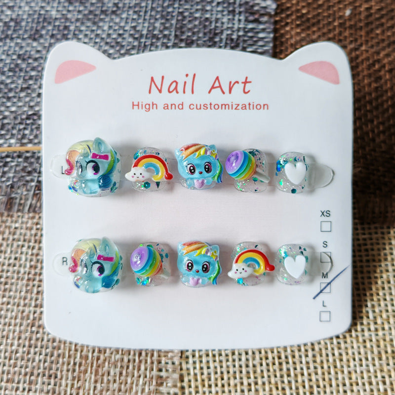 365Nails: "Rainbow Pony Paradise" – Handmade Cute Short Oval Press On Nails With My Little Pony & Rainbow Design