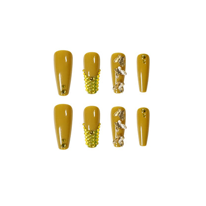 Mustard Yellow Full Diamond Wear Nail Butterfly Nail Art French Nail Patch Whitening Nail Art Patch Wear Nail Art Wholesale｜365nails