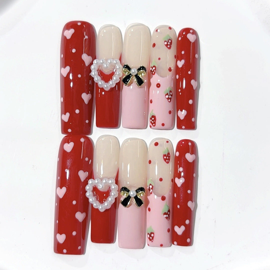 Red Strawberry Heart Sweet Glossy Press On Nails