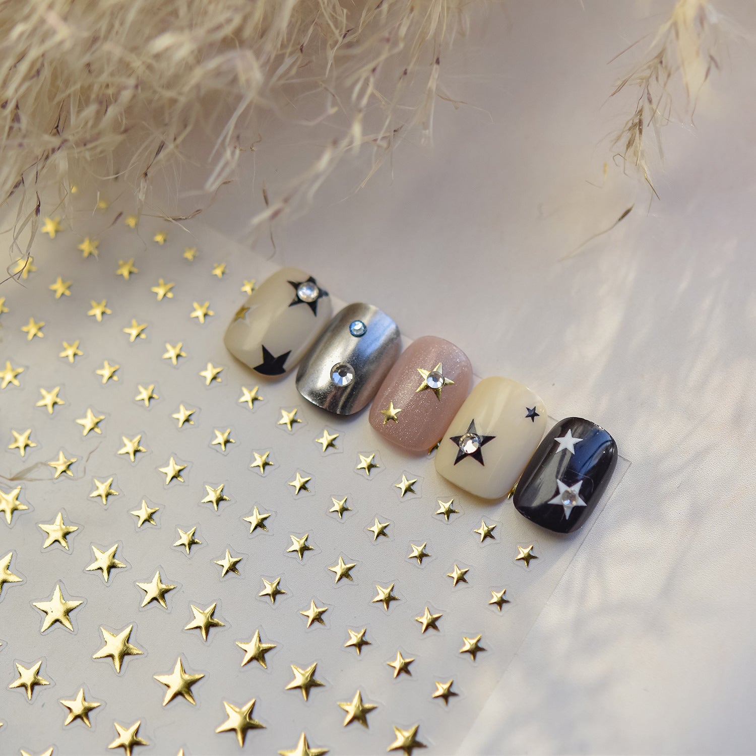 Gold Foil Gradient Star Collection: "Shiny Gradient Star" – 3D Embossed Nail Sticker