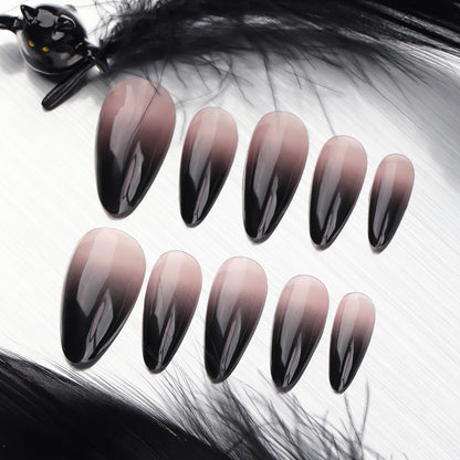 Halloween wear nail black French gradual change manicure short almond repeatable nail fake nails｜365nails