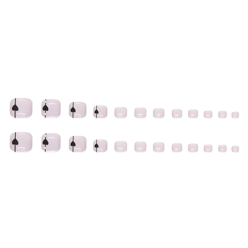 Unhas postiças francesas de amor preto, doces e legais, unhas postiças simples com diamante, peça de arte especial para unhas postiças ｜365nails