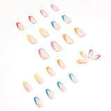 Série de unhas francesas com acabamento em arco-íris, unhas postiças, remendo de unha, remendo de unha, unhas prontas para uso｜365nails