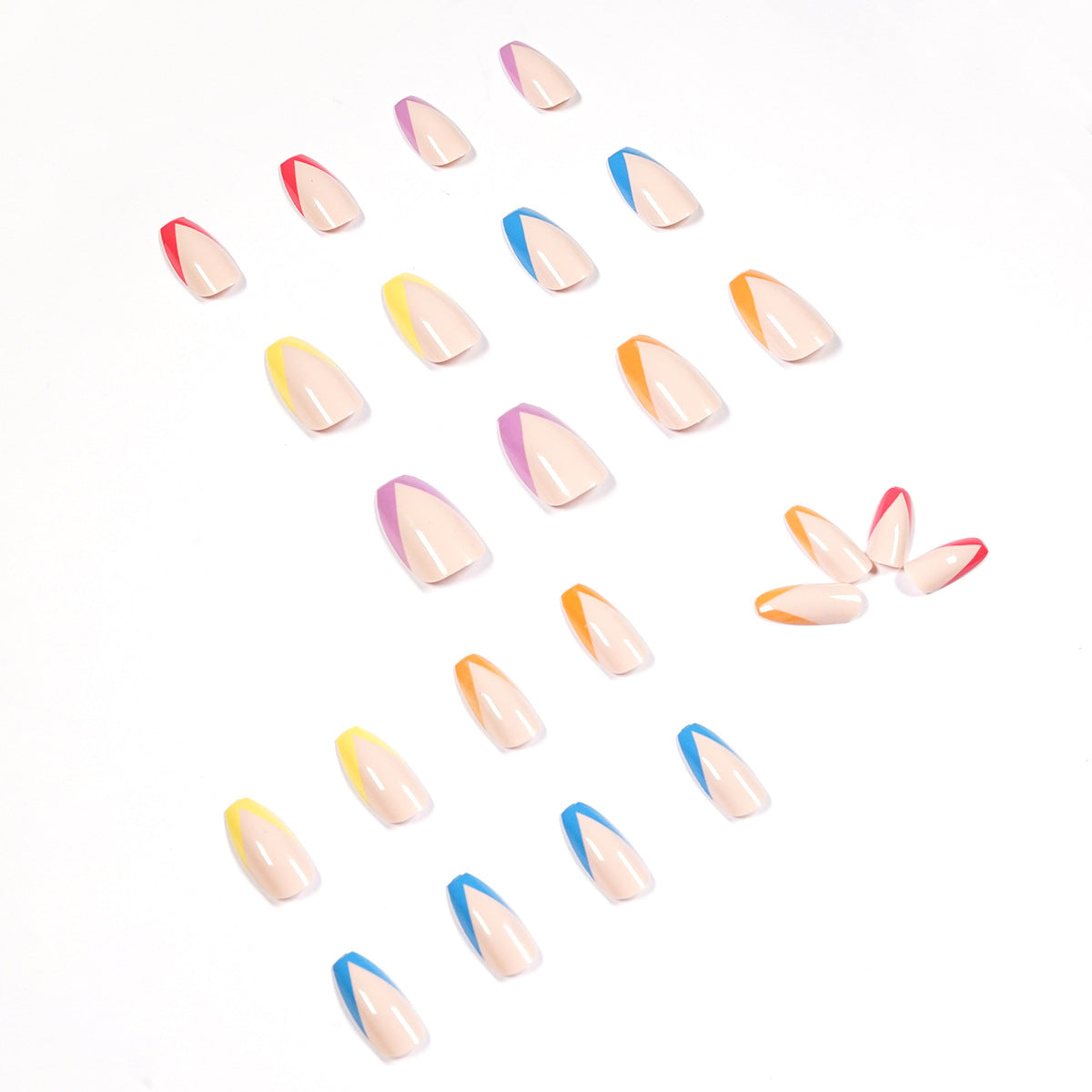 Série de unhas francesas com acabamento em arco-íris, unhas postiças, remendo de unha, remendo de unha, unhas prontas para uso｜365nails
