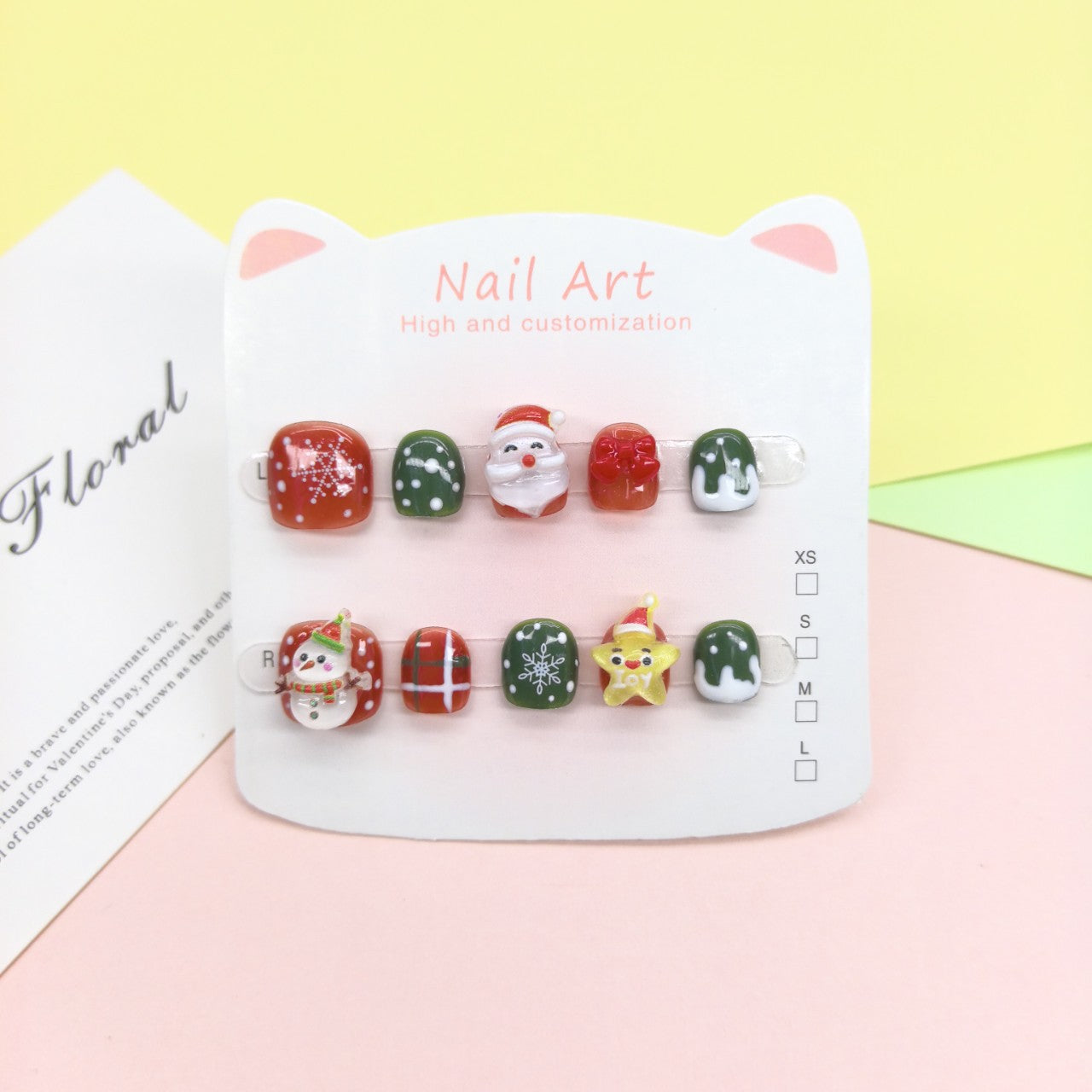 Christmas Cute Kids Press On Nails with Holiday Characters