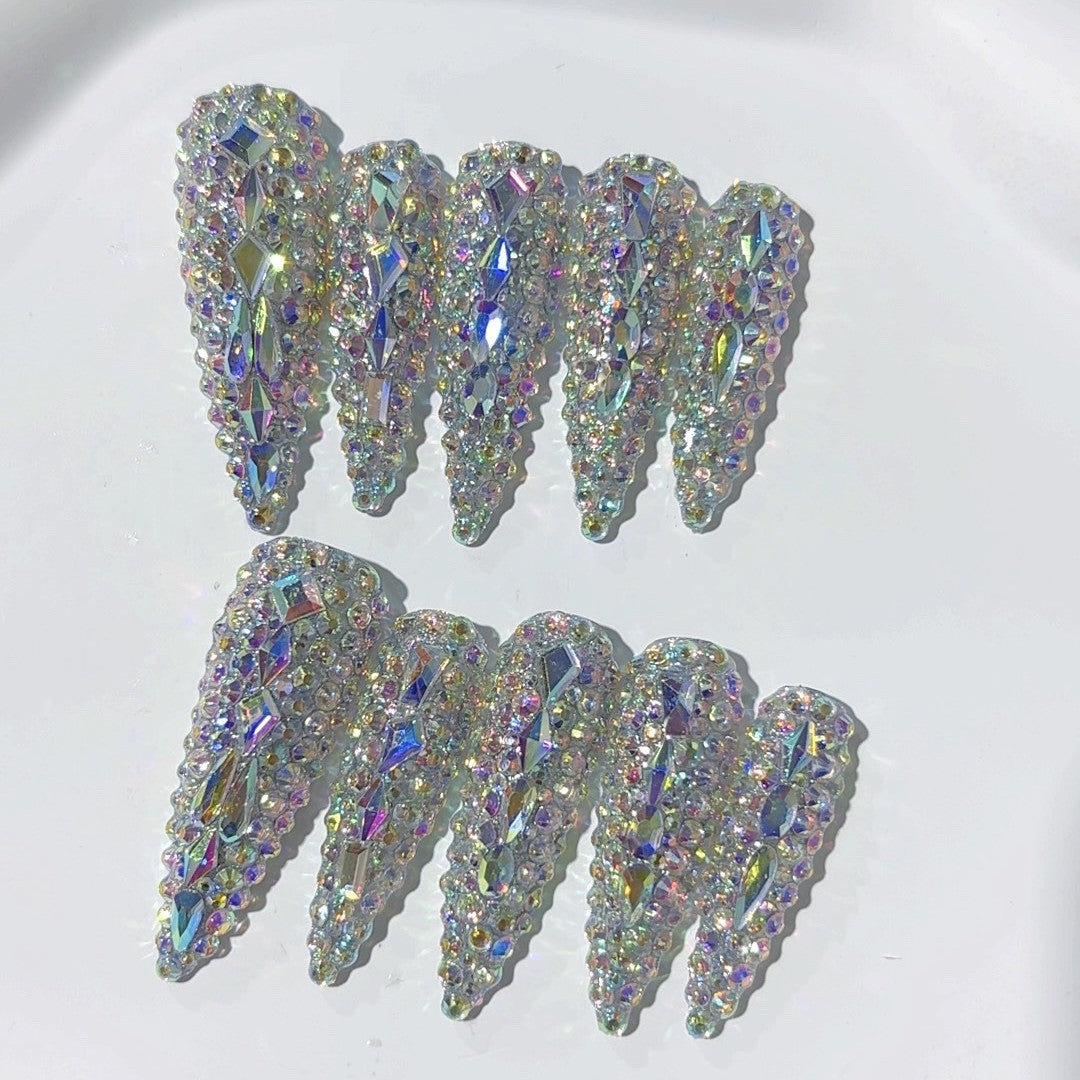 Rainbow Crystal Glass Press On Nails