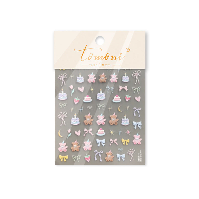Sweet Party Teddy Collection: "Dreamy Party" – 3D Embossed Nail Sticker