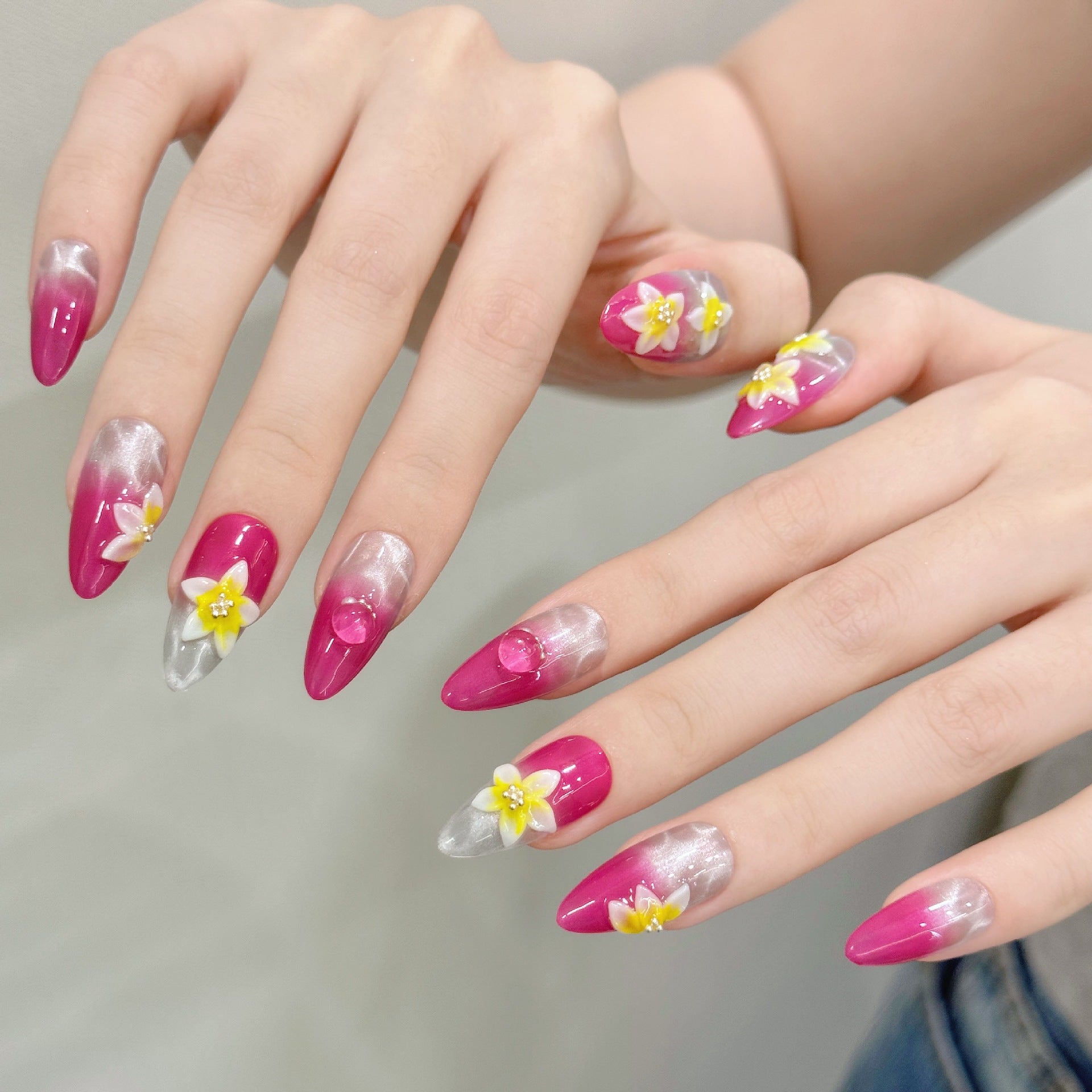 365nails: "Tropical Bliss" – 3D Frangipani Floral Handmade Long Almond Nails