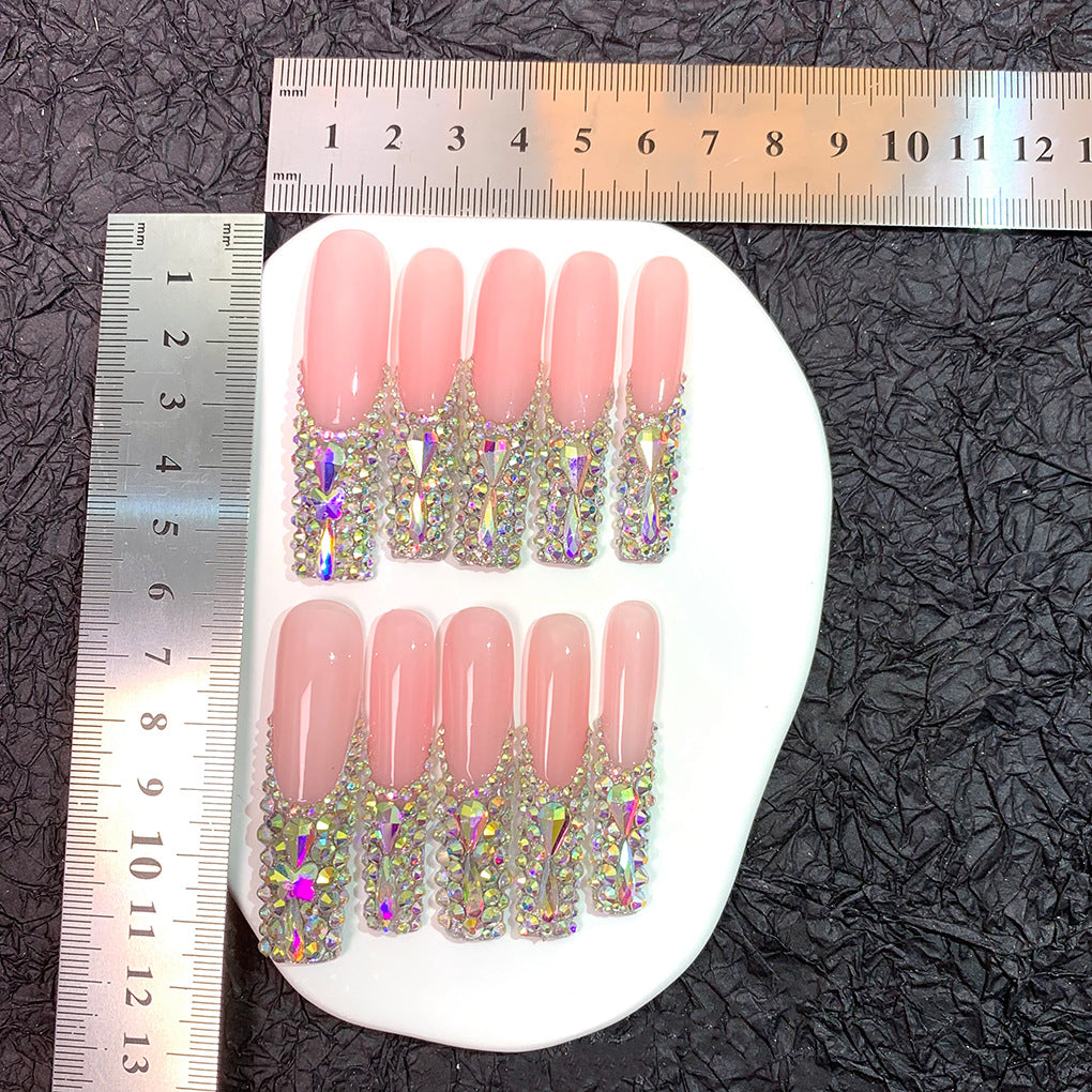 Pink Jelly Long Nails with AB Crystal Glam Tips
