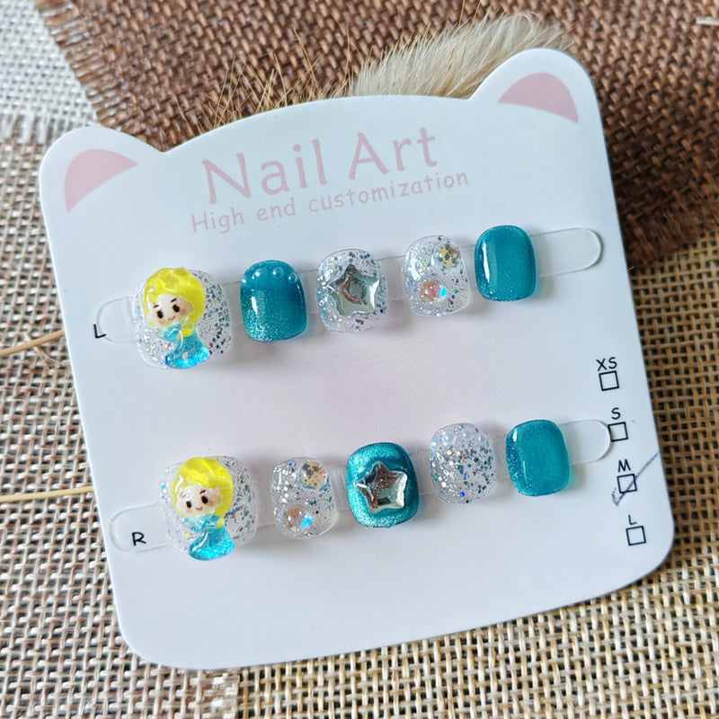 365nails: "a magia da princesa de gelo" – unhas postiças redondas curtas feitas à mão para crianças