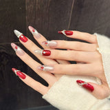 Red Silver Crystal Glam Gradient Nails