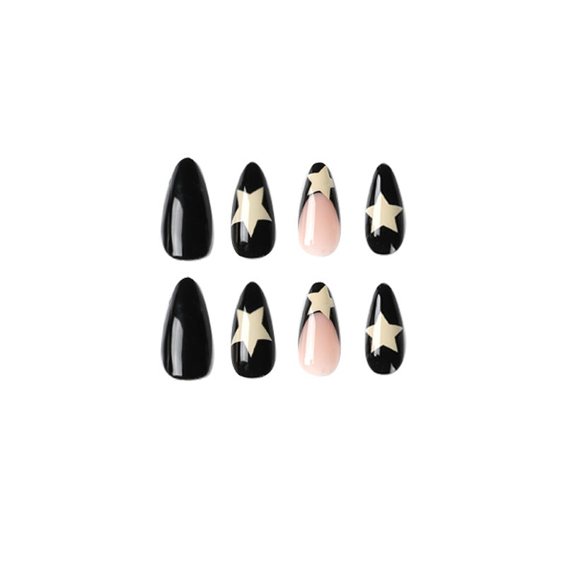 Wear armor Medium and long armor, French black edge milky white pentagram nail art, wear nail wholesale nails