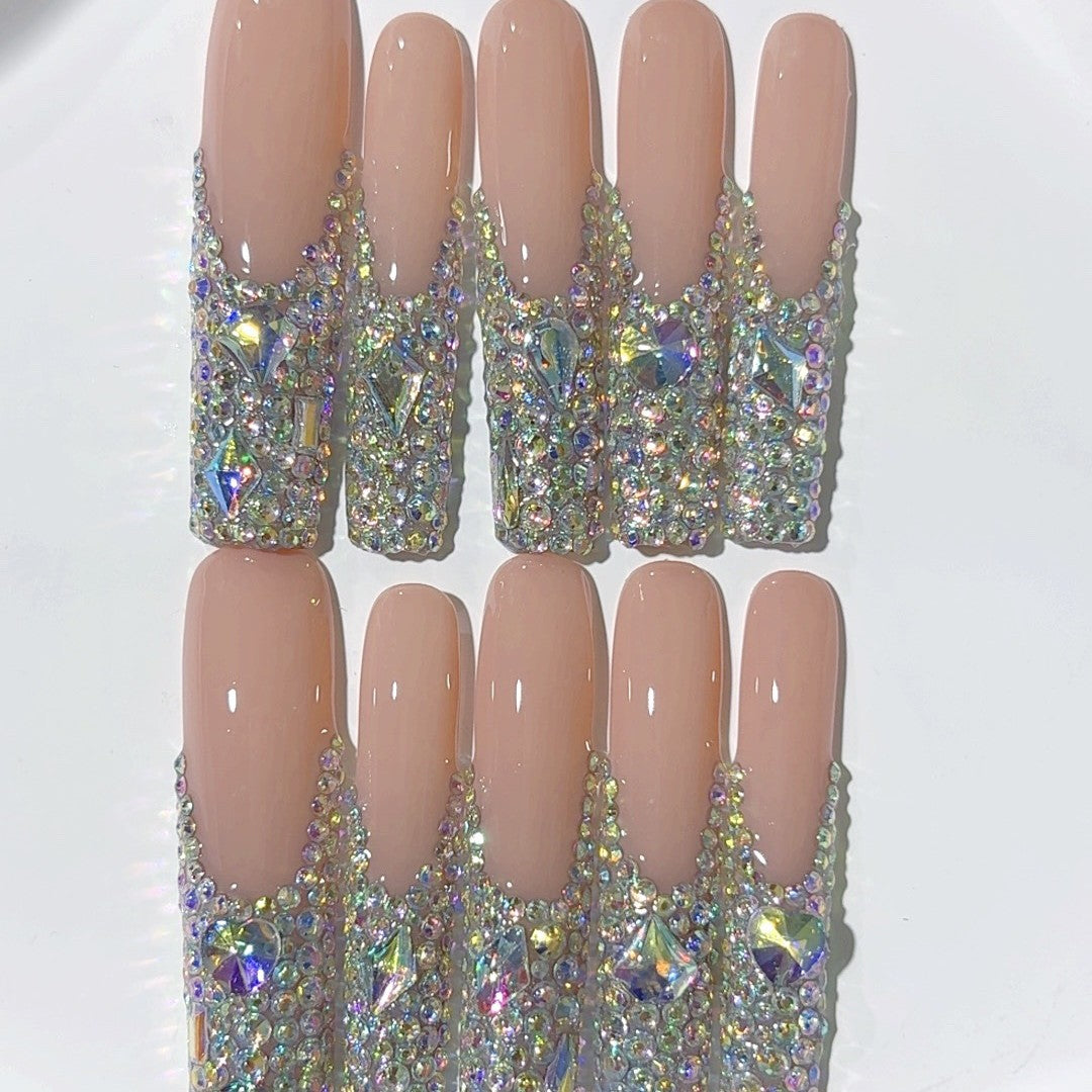 Nude AB Crystal Full Rhinestone Press On Nails