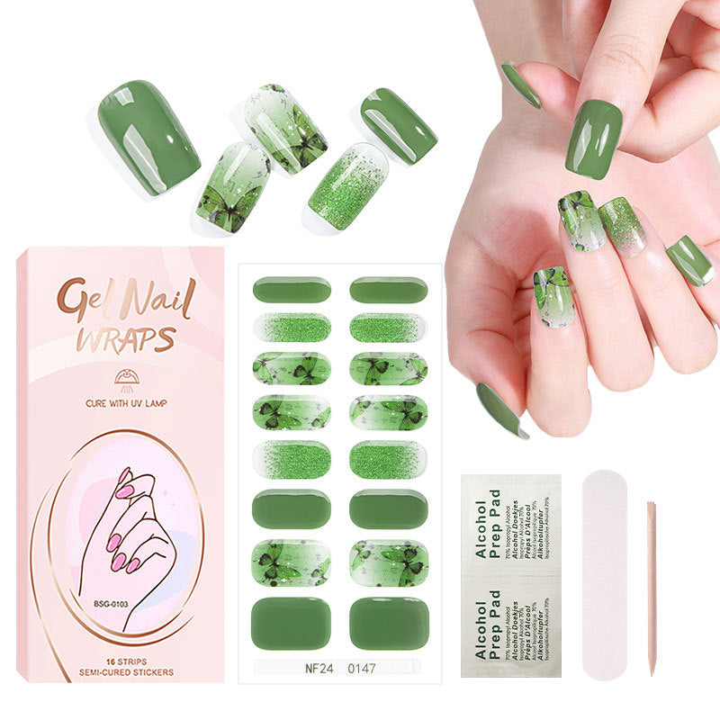 Semi-Cured Gel Nail Strips 3D Foil Gold Metallic Shimmer Glossy Set (MOQ=3)