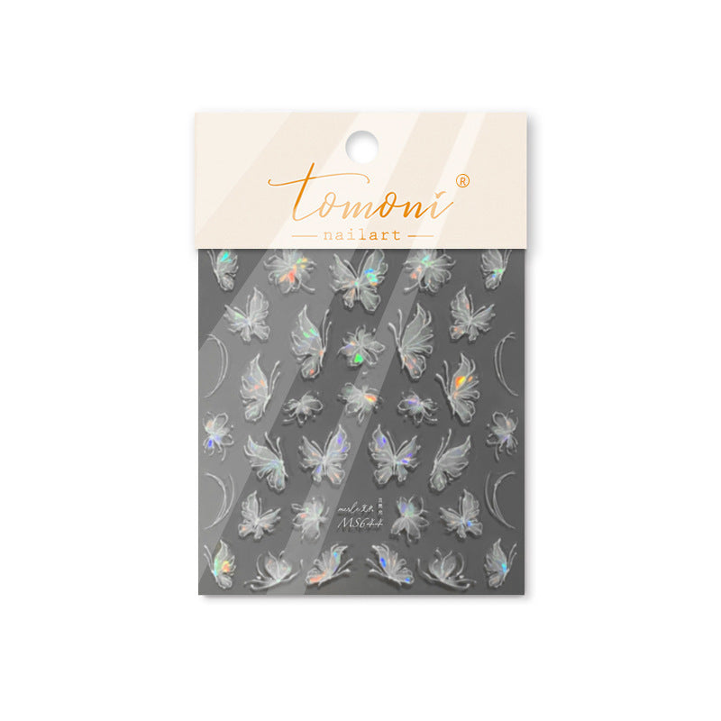 Iridescent Butterfly Collection: "Aurora Flutter" – 3D Holographic Nail Sticker
