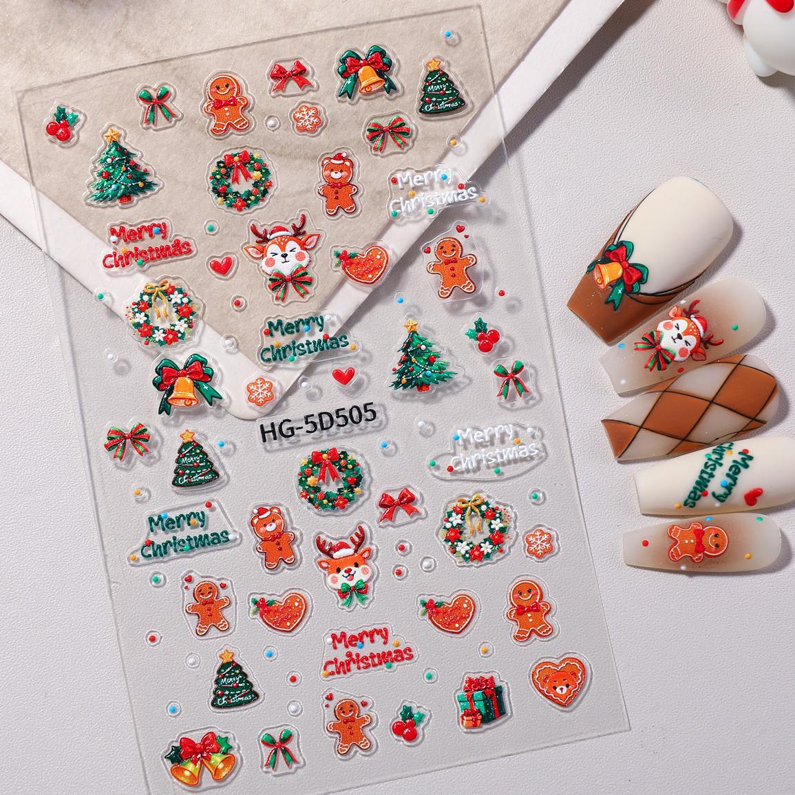 Original Christmas Nail Art Sticker 5D Embossed Three-dimensional Happy Christmas Elements DIY Nail Sticker Ornament HG