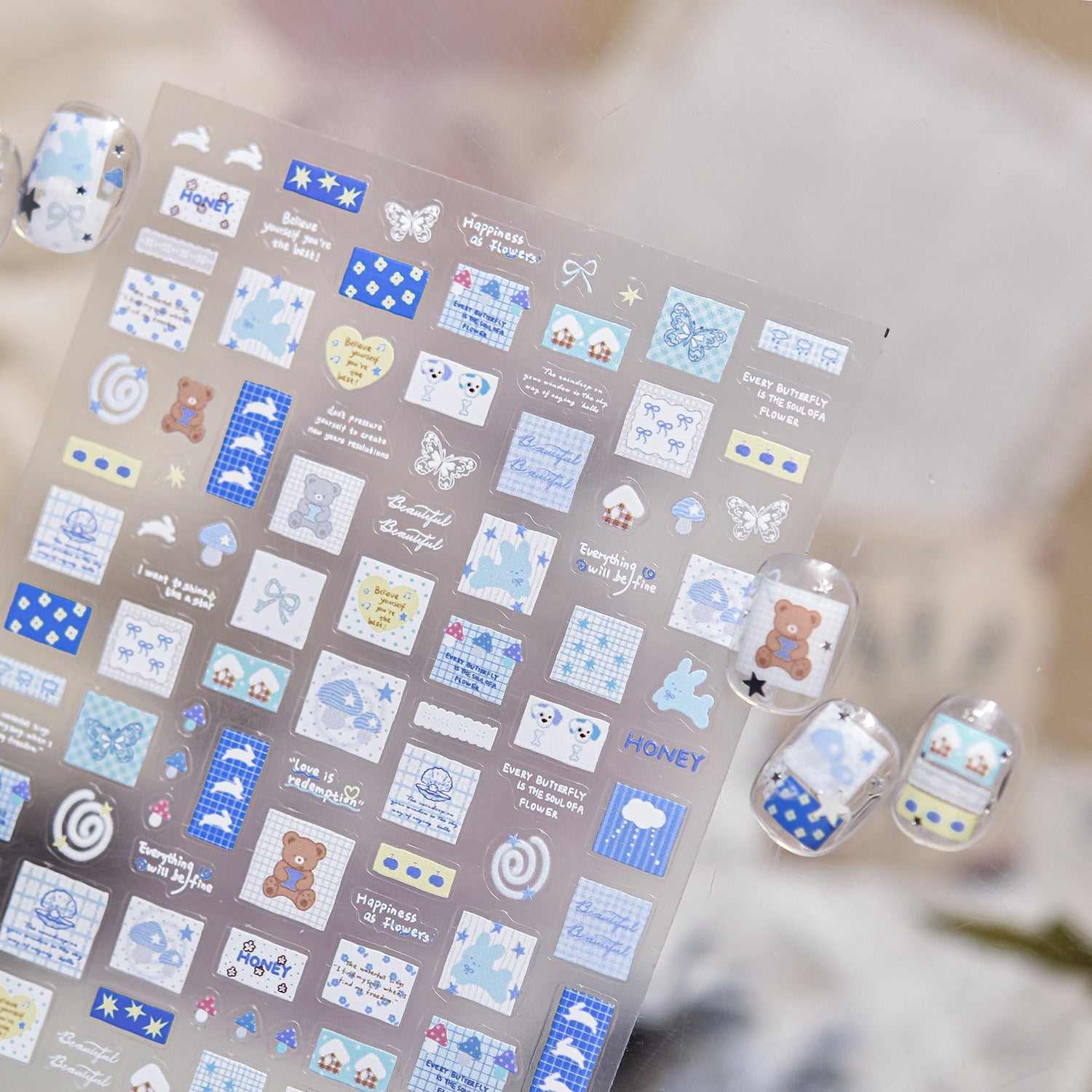 Blue Bear Note – Adesivos de unha Sweet Checkerboard