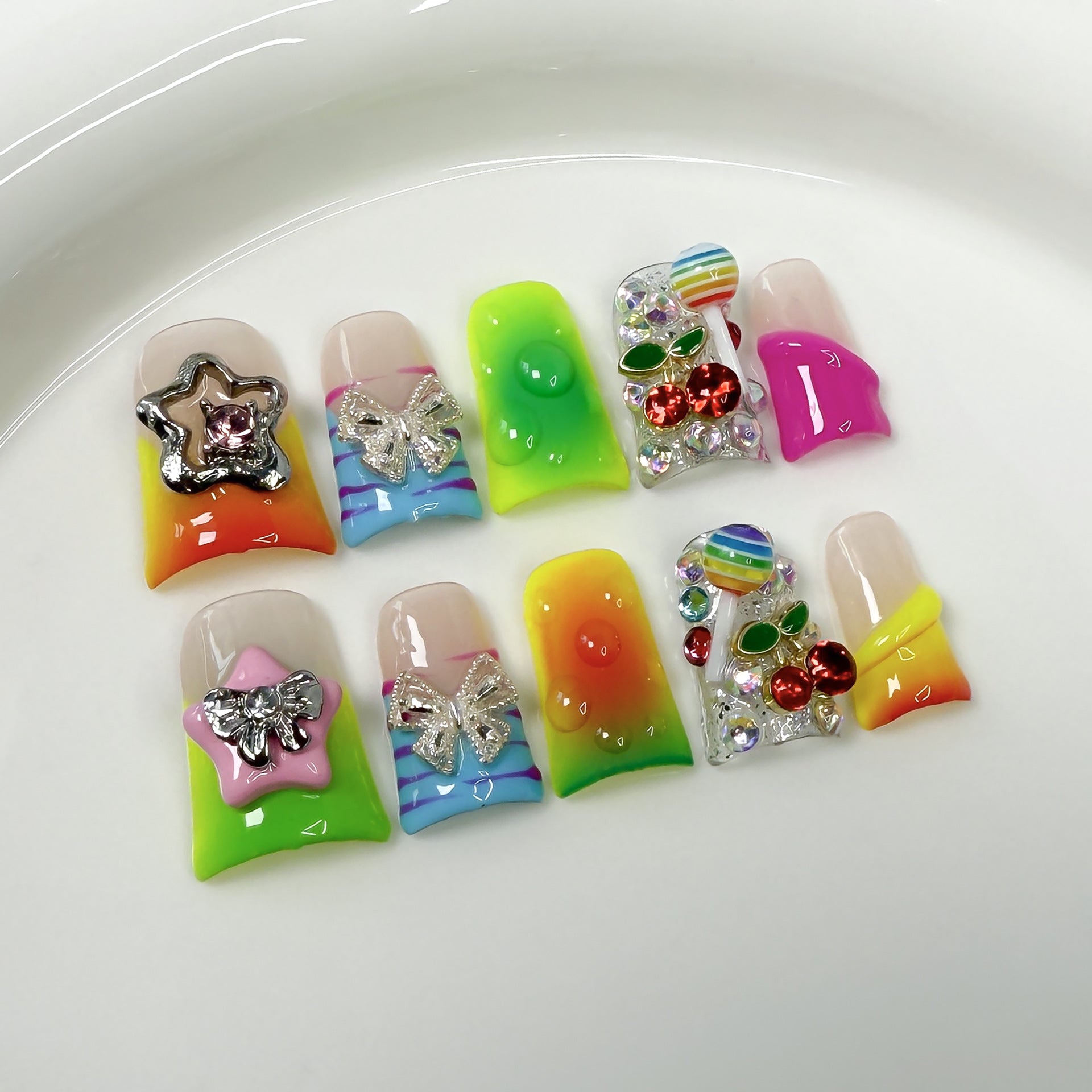 Duck bill nail sweet and cool hot girl gradual change blush nail ice through relief flash Handmade press on nails wholesale｜365nails