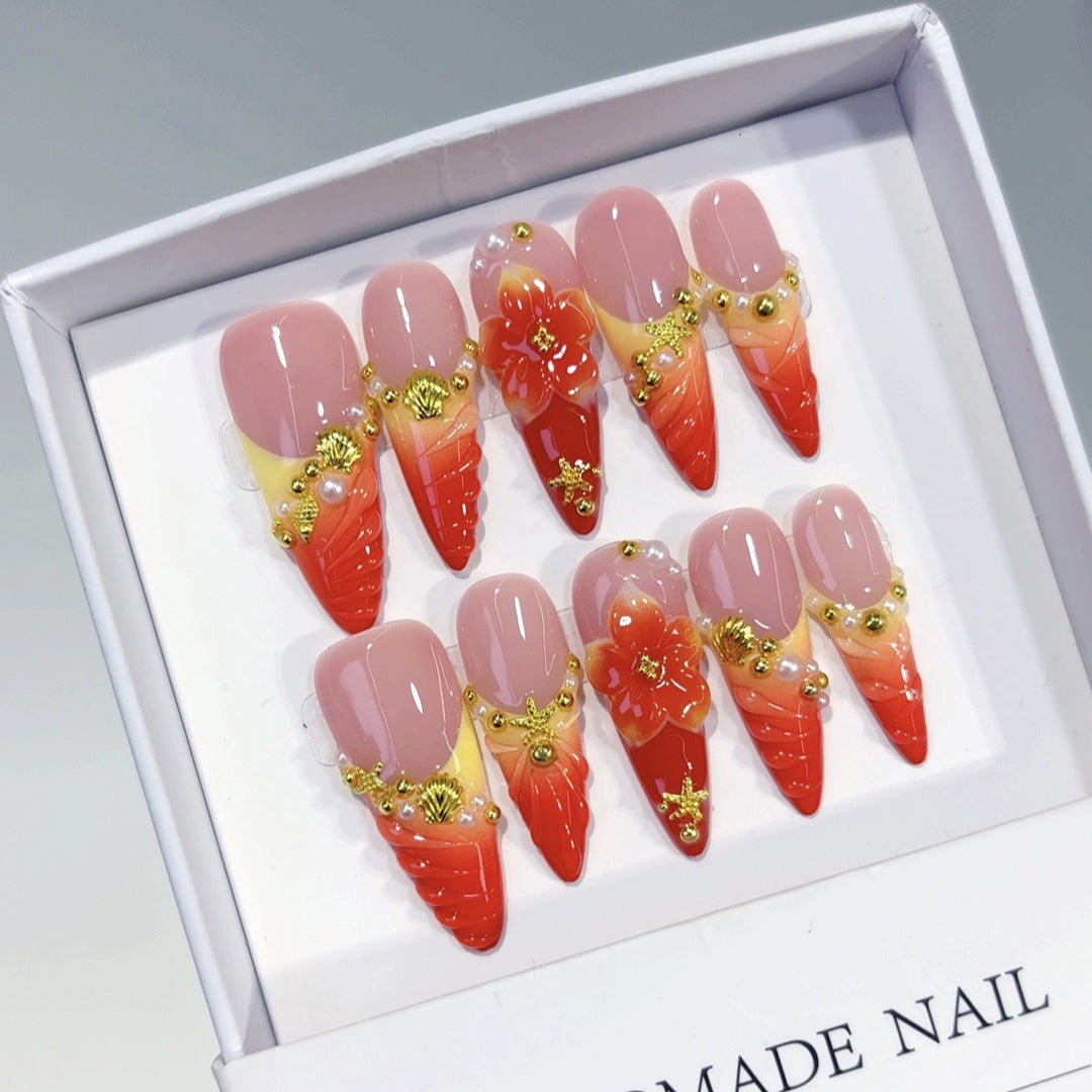 Strawberry Bloom: "Red Berry" – Long Almond Handmade Press On Nails