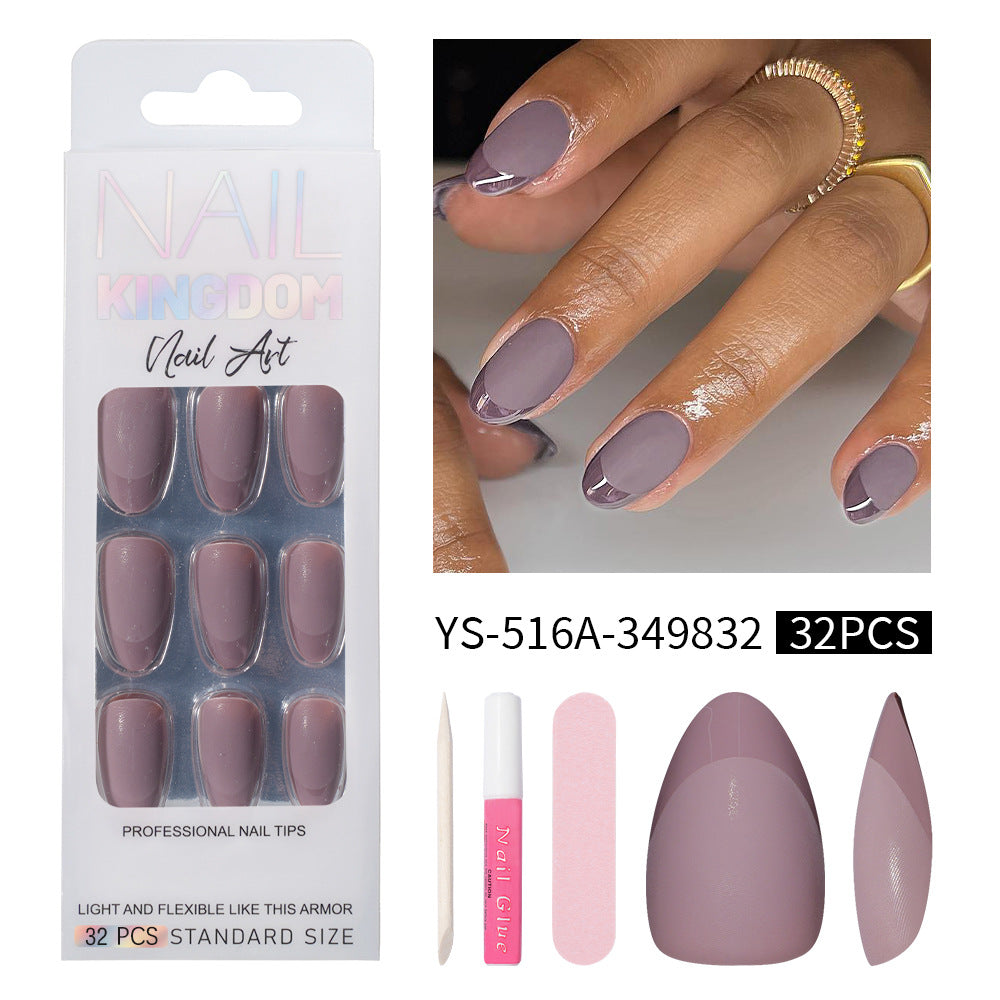 Nail Art Premium Sense Semi-Frosted French Almond Nail Short Removable Patch Fake Nail Finished press on nails