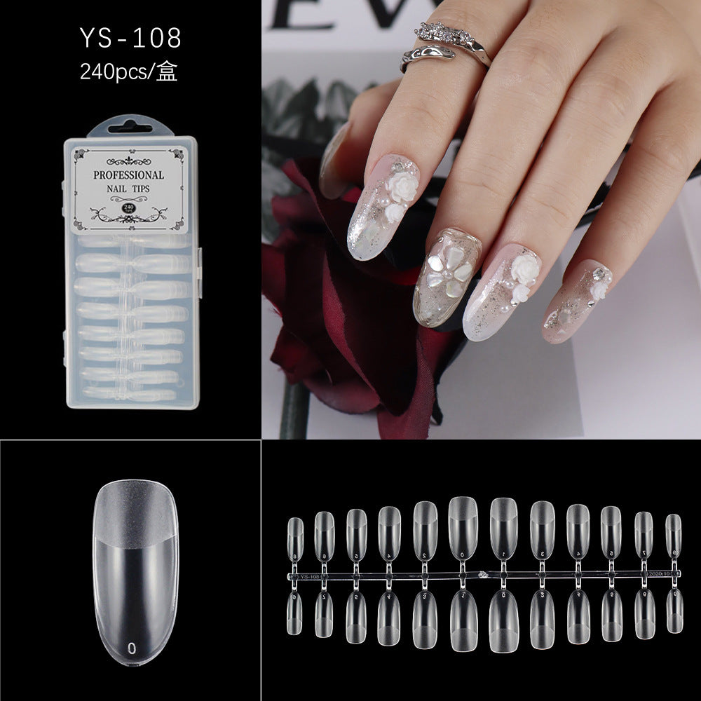 Nail Tips Nail piece transparent full sticker half sand 240 pieces boxed, light and seamless nail art trapezoidal free matte patch fake nail