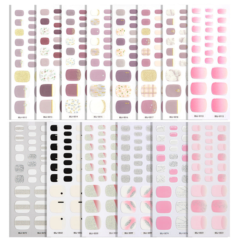 Semi-Cured Gel Nail Strips Toe Nails French Style Soft Pink Glossy Set (MOQ=3)