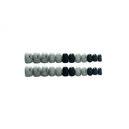 Short silver snow elk press-on nails glitter gradual change short round nail patch   fake nail nail wholesale｜365nails
